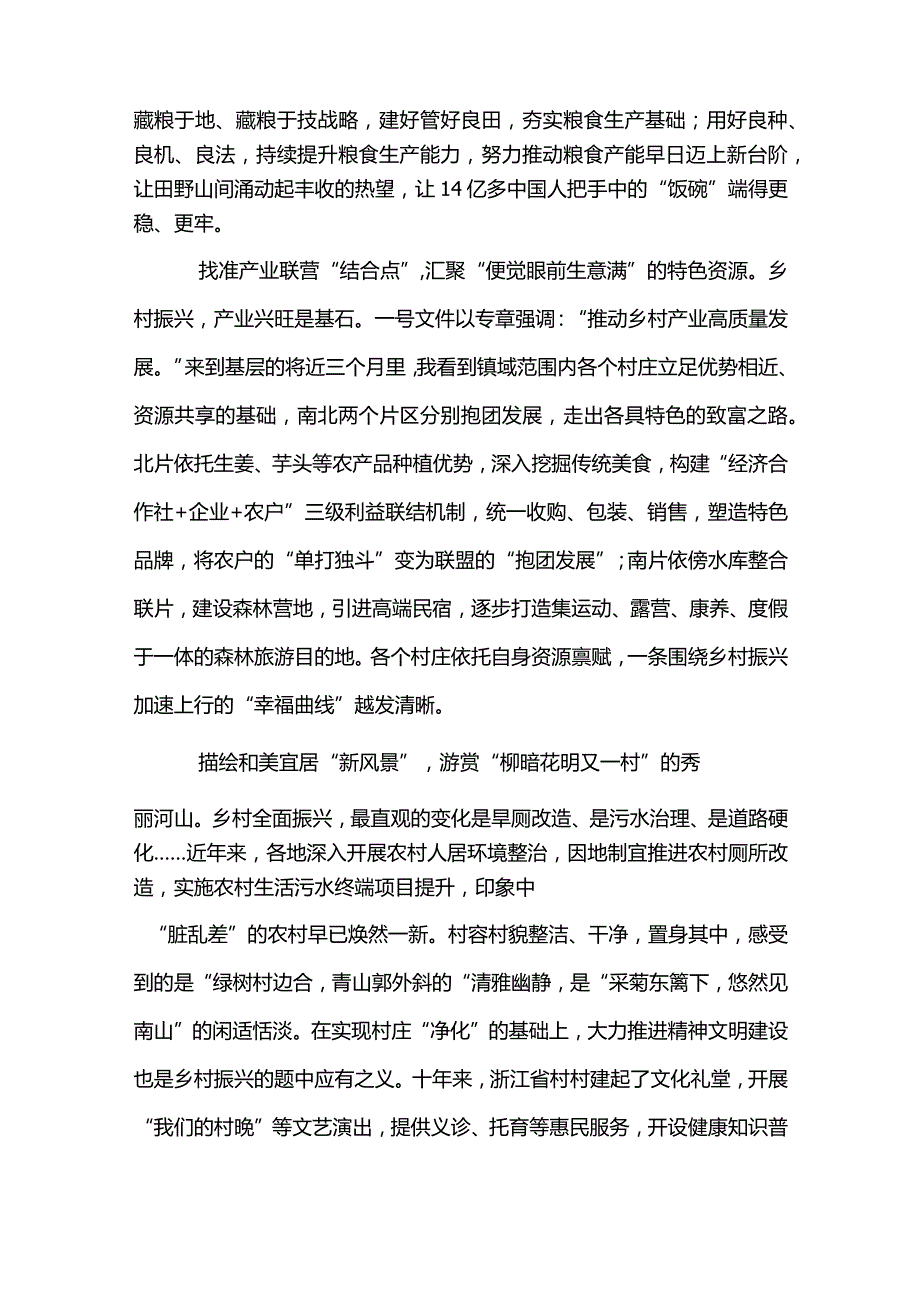 3篇学习贯彻2023年中央一号文件助推乡村振兴、乡村建设、乡村治理打开新局面心得体会、发言材料.docx_第2页