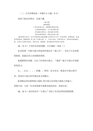 《小孤山》古诗阅读理解及答案.docx