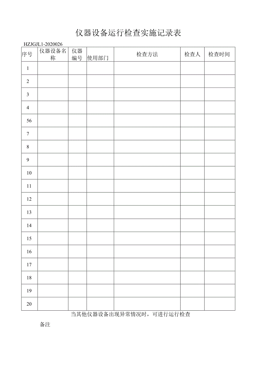 26仪器设备运行检查实施记录表.docx_第1页