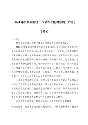 2024年在基层党建工作会议上的讲话稿【2篇】.docx