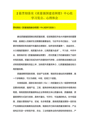 2篇贯彻落实《质量强国建设纲要》中心组学习发言、心得体会.docx