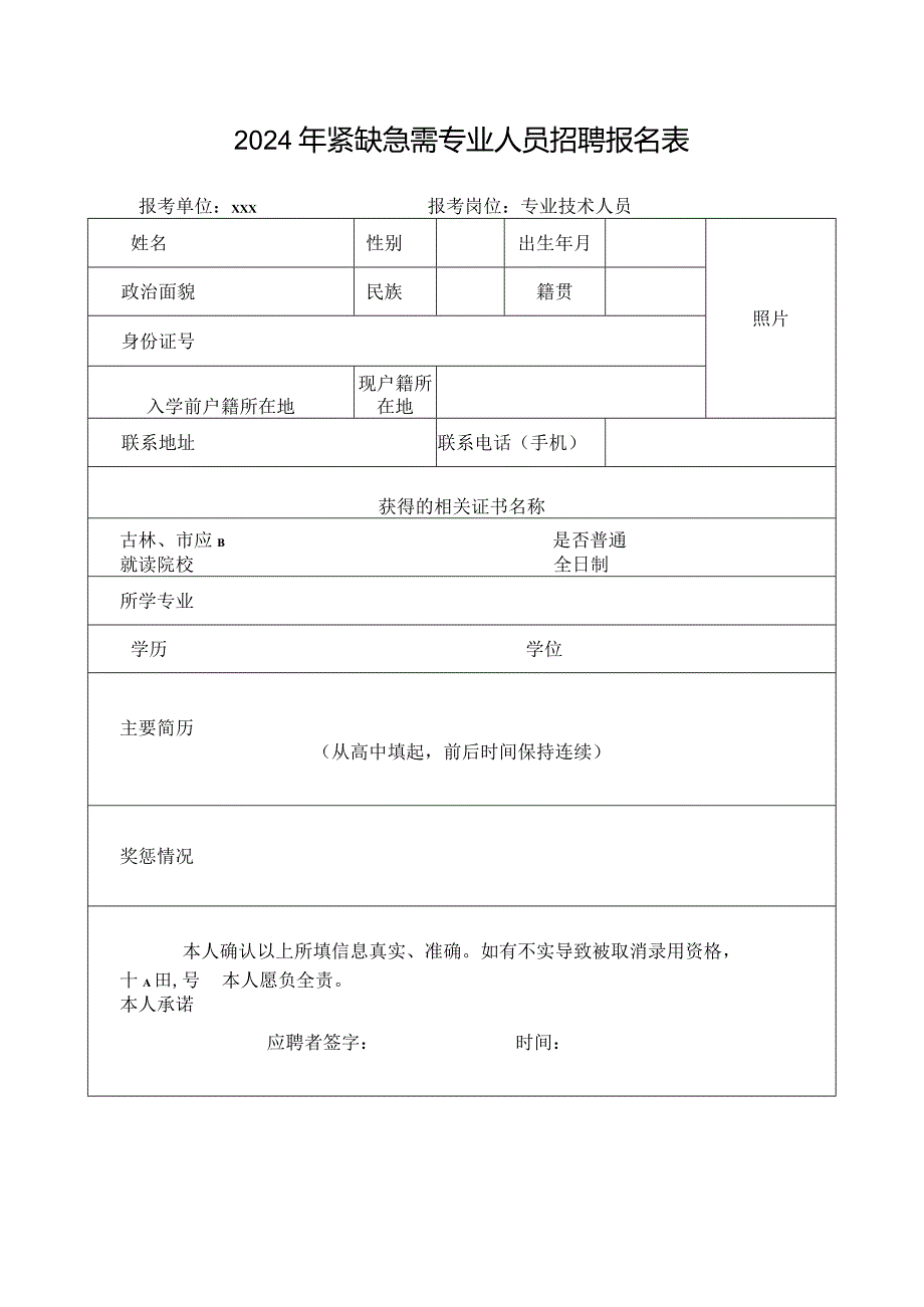 2024年紧缺急需专业人员招聘报名表.docx_第1页