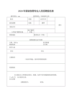 2024年紧缺急需专业人员招聘报名表.docx