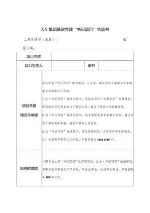 XX集团基层党建“书记项目”“委员项目”结项书.docx