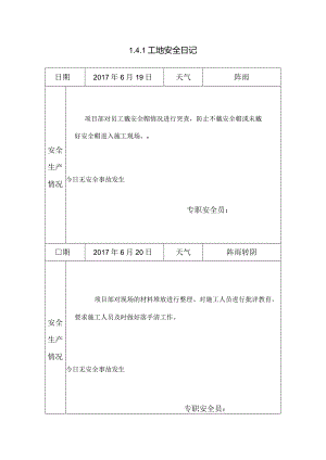 [施工资料]工地安全日记(19).docx