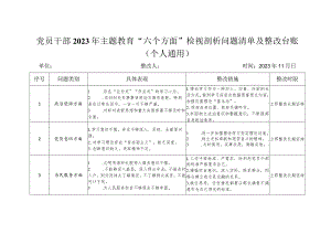 党员干部2023年主题教育“六个方面”检视剖析问题清单及整改台账（个人通用）.docx