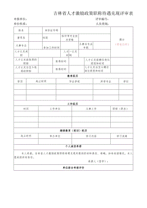 吉林省人才激励政策职称待遇兑现评审表.docx