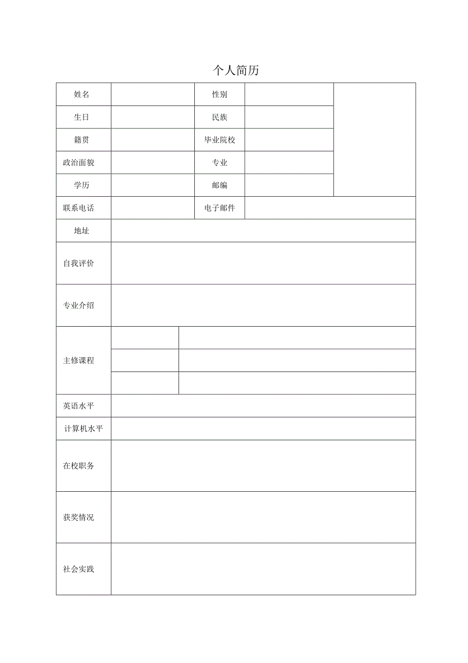 个人空白简历标准表(19).docx_第1页