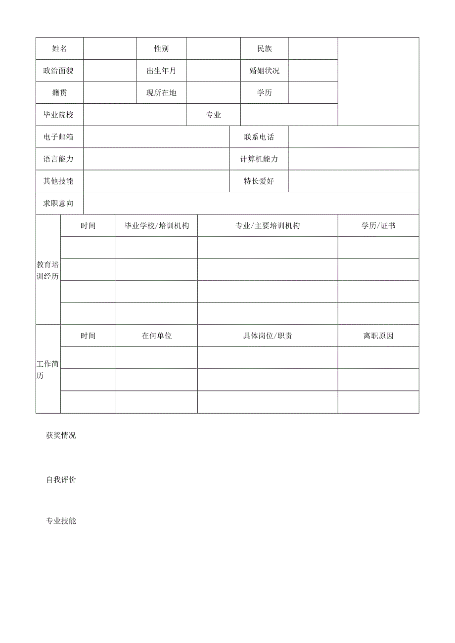 个人空白简历标准表(29).docx_第2页