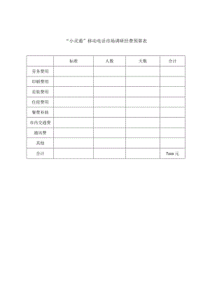 小灵通网络手机市场调研费用预算表模版.docx