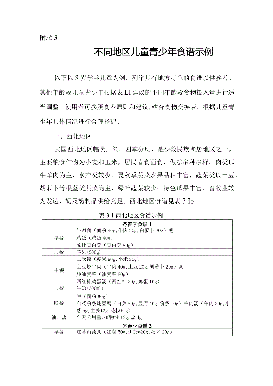 不同地区儿童青少年食谱示例.docx_第1页