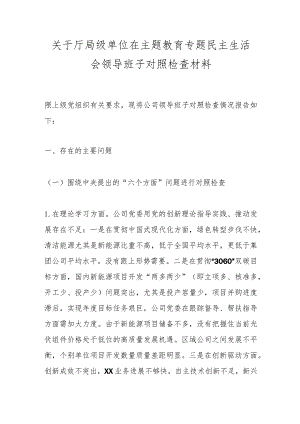 【精品公文】关于厅局级单位在主题教育专题民主生活会领导班子对照检查材料.docx