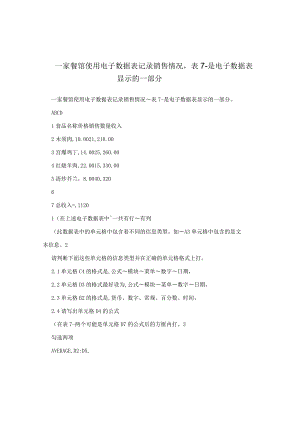 一家餐馆使用电子数据表记录销售情况表7-是电子数据表显示的一部分.docx