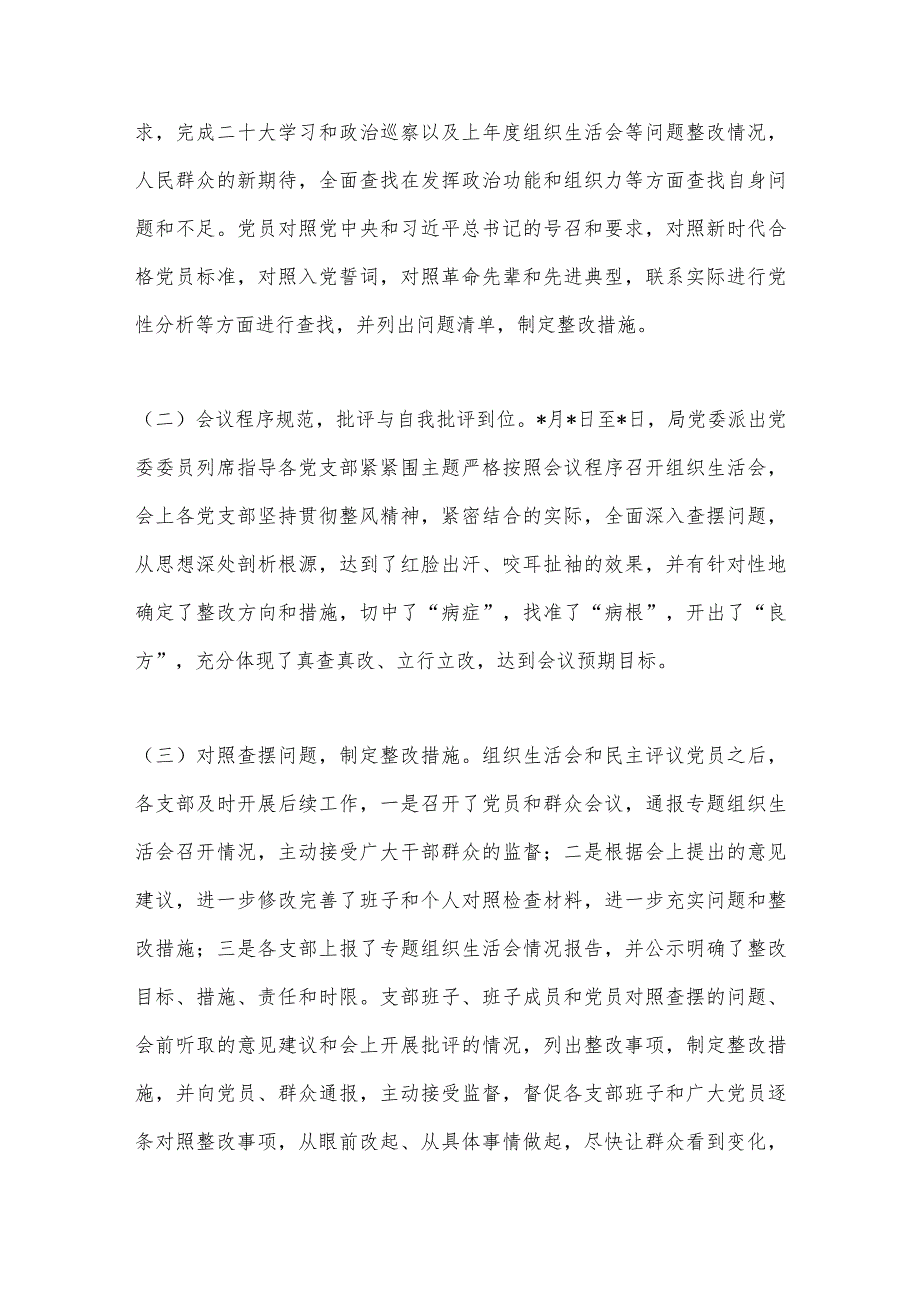 【最新党政公文】省市两委组织部关于召开组织组织生活会和开展民主评议党员工作情况的报告（全文3657字.docx_第2页