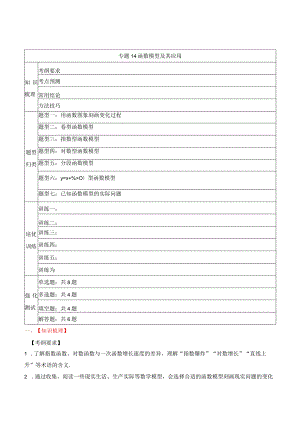 专题14函数模型及其应用（原卷版）公开课教案教学设计课件资料.docx