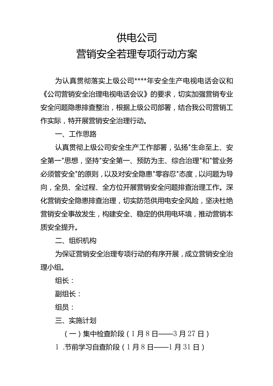 供电公司营销安全治理专项行动方案.docx_第1页