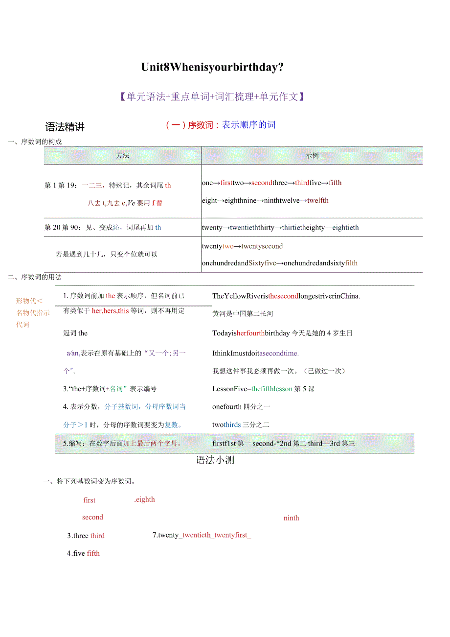 七年级上册Unit8知识点梳理精讲精练【单元语法重点单词单元作文】（教师版）.docx_第1页