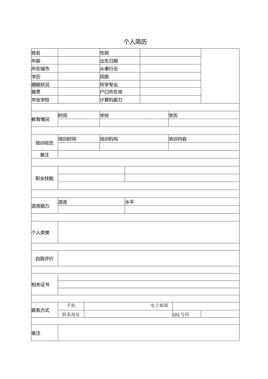 个人空白简历标准表(6).docx_第1页