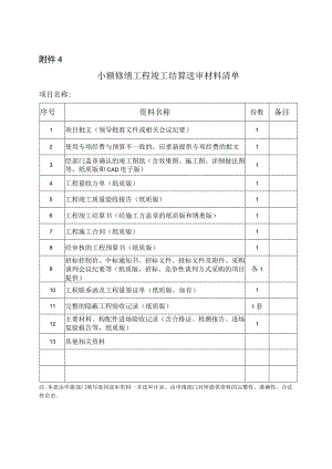 小额修缮工程竣工结算送审材料清单.docx