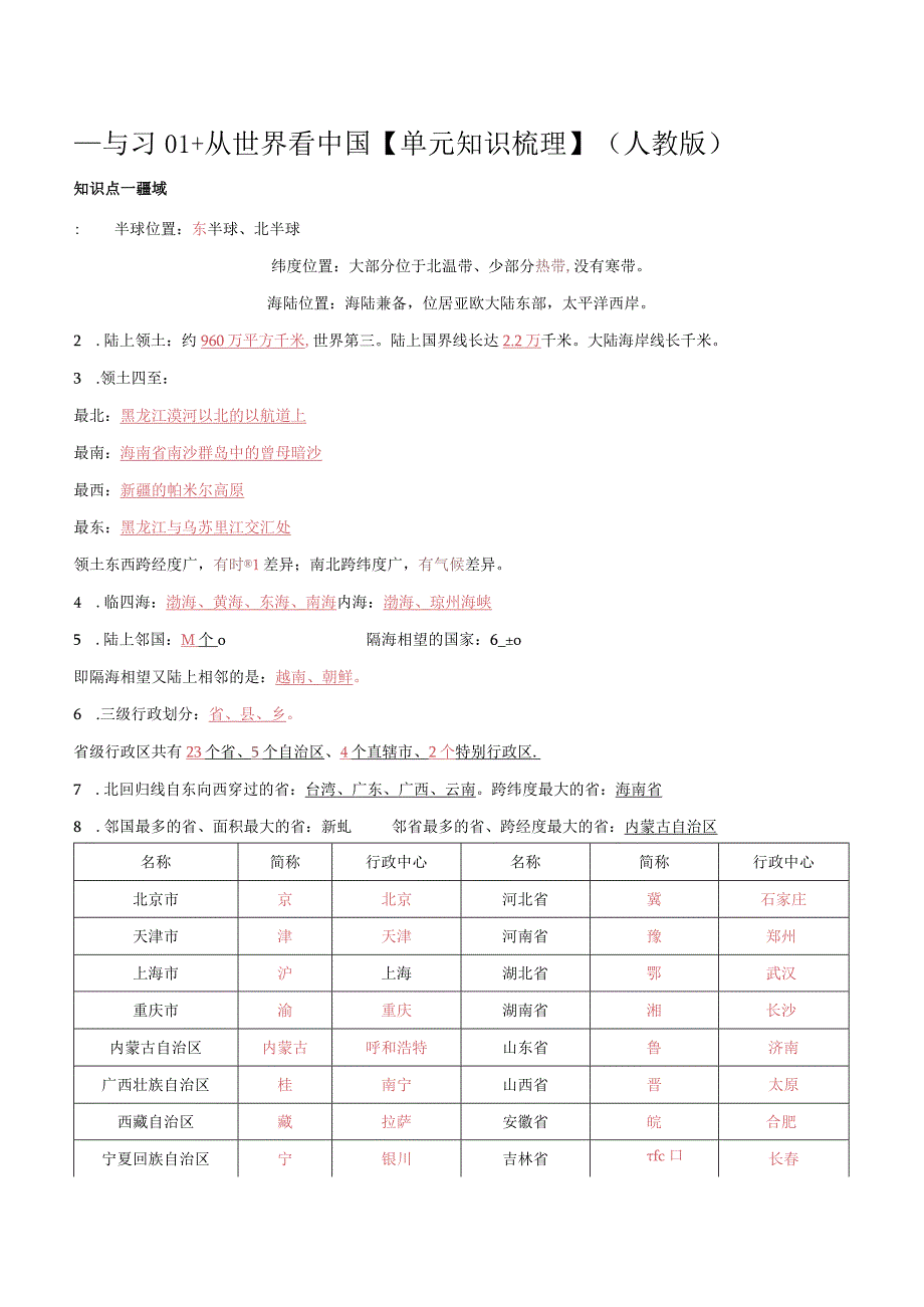 单元复习01从世界看中国（人教版）JY.docx_第1页