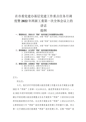 在市委党建办基层党建工作重点任务月调度暨2022年两新工委第一次全体会议上的讲话.docx