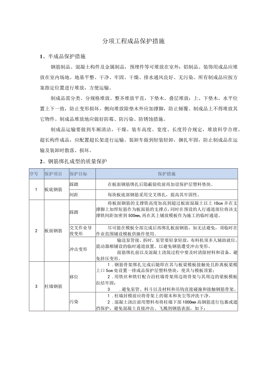 分项工程成品保护措施.docx_第1页