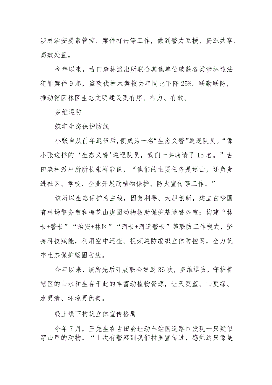 全力绘制绿色共富“新枫景”—上杭县公安局古田森林派出所聚力生态警务守护绿水青山.docx_第2页