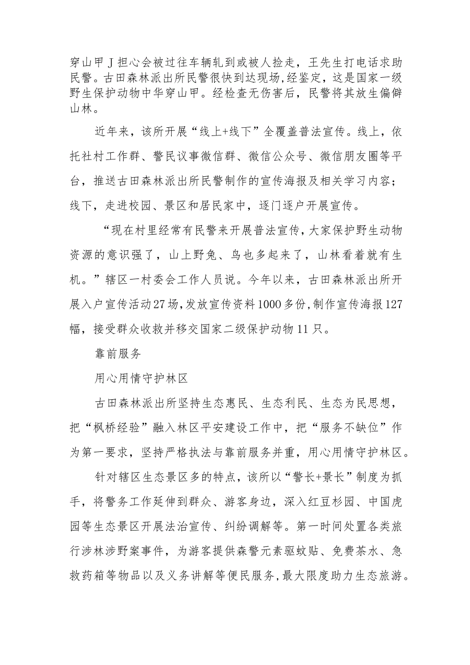 全力绘制绿色共富“新枫景”—上杭县公安局古田森林派出所聚力生态警务守护绿水青山.docx_第3页