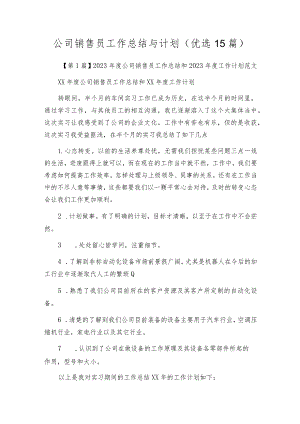 公司销售员工作总结与计划（优选15篇）.docx