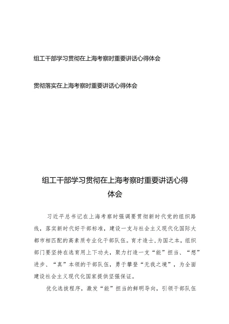 学习贯彻落实在上海考察时重要讲话心得体会2篇.docx_第1页