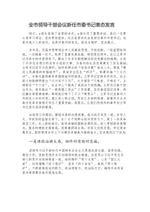 全市领导干部会议新任市委书记表态发言.docx