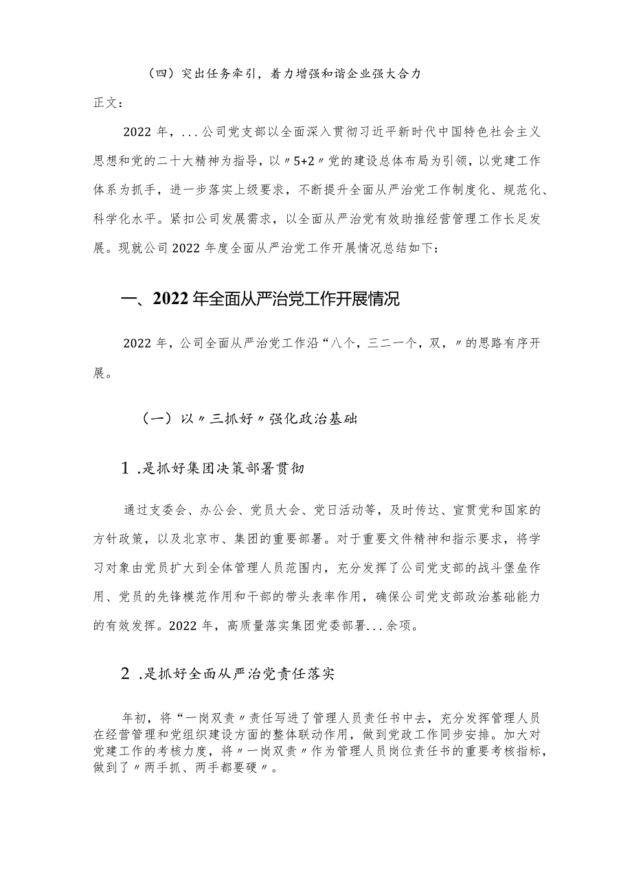 公司党支部2022年年全面从严治党工作总结.docx_第2页