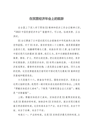 在民营经济年会上的致辞.docx