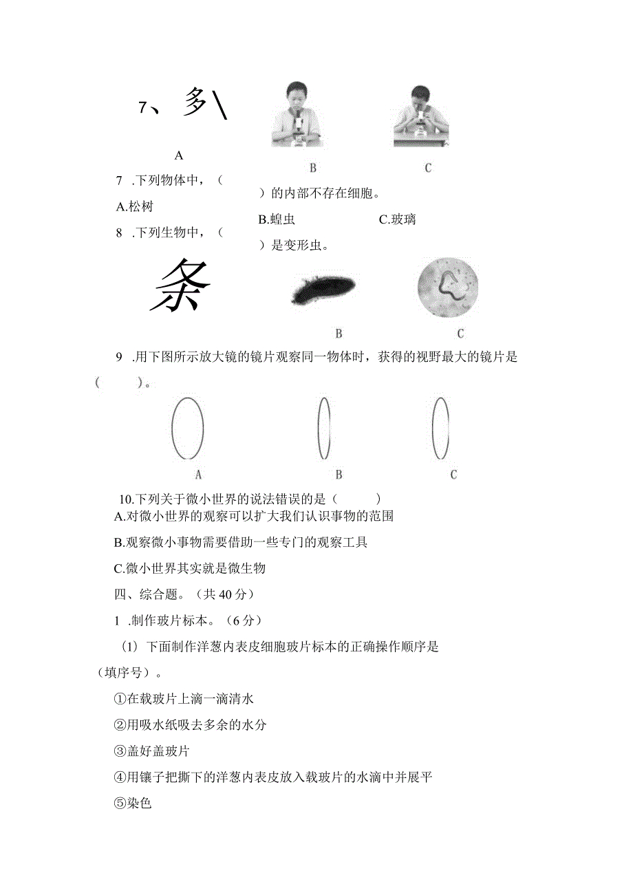 六年级上册科学（新教科版）第一单元测试卷.docx_第3页