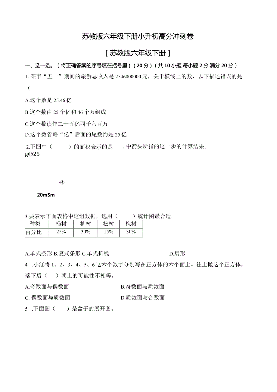 小升初高分冲刺卷（苏教版）.docx_第1页