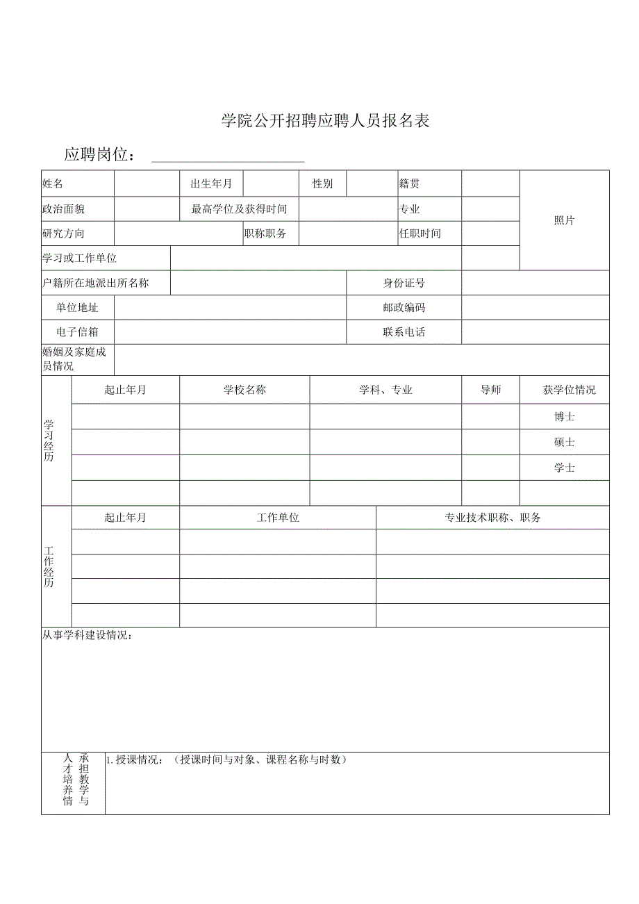 学院公开招聘应聘人员报名表.docx_第1页