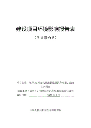 年产30万套比亚迪新能源汽车电器、线束生产项目.docx