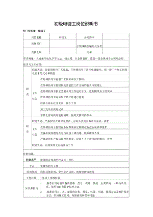 初级电镀工岗位说明书.docx