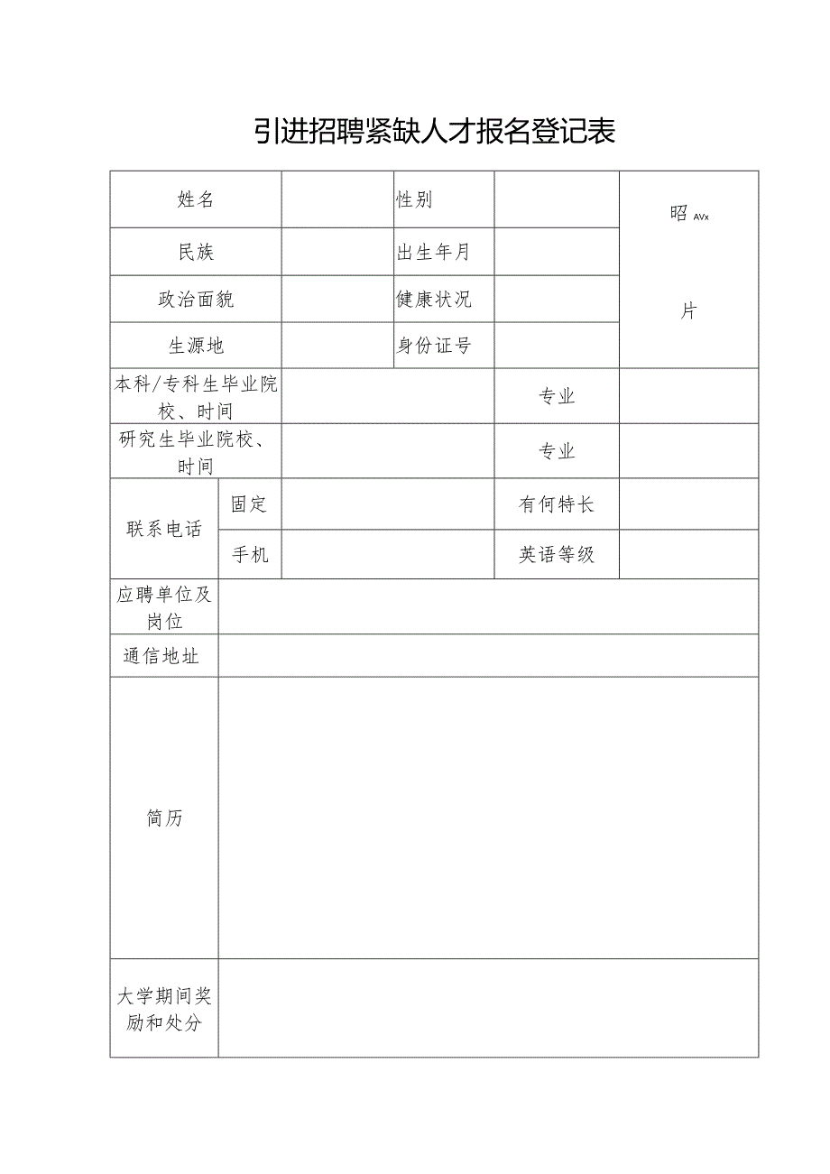 引进招聘紧缺人才报名登记表.docx_第1页