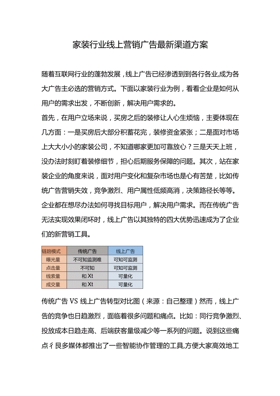 家装行业线上营销广告最新渠道方案.docx_第1页