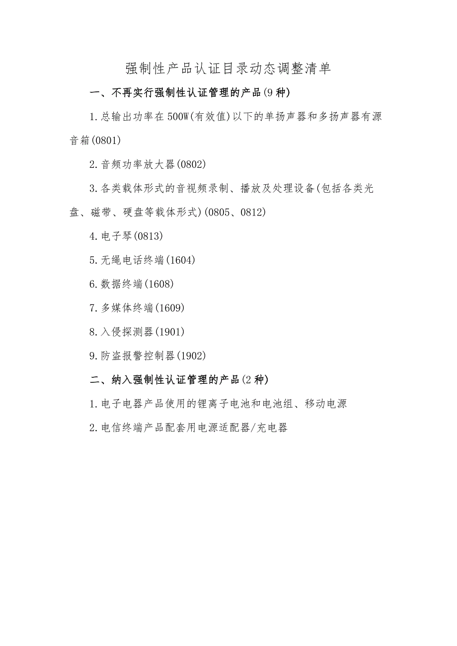 强制性产品认证目录动态调整清单.docx_第1页