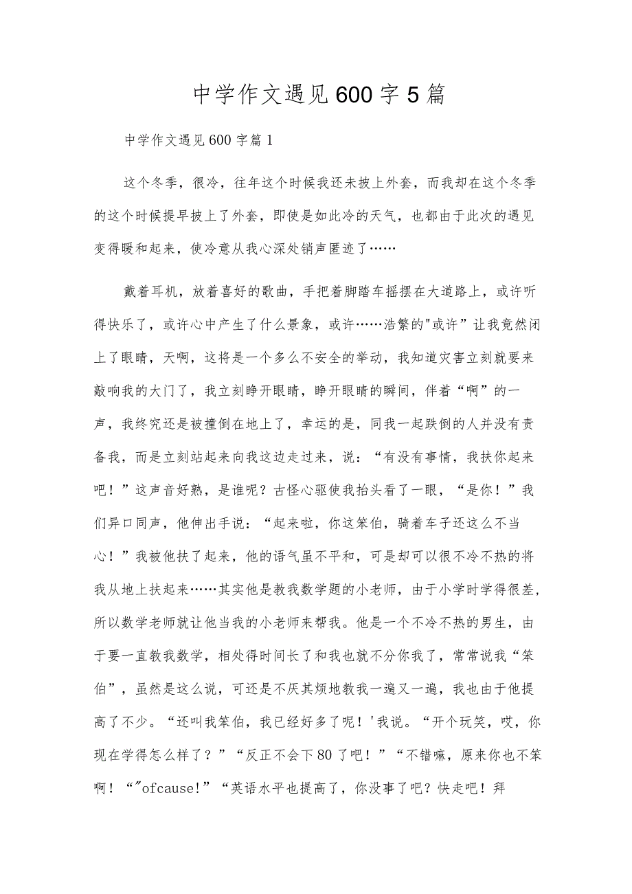 初中作文遇见600字5篇.docx_第1页