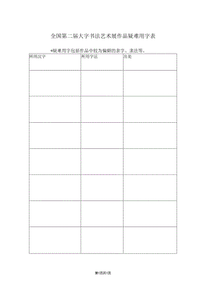 全国第二届大字书法艺术展作品疑难用字表.docx