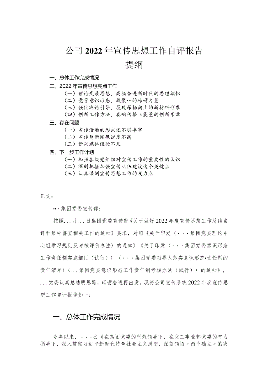 公司2022年宣传思想工作自评报告.docx_第1页