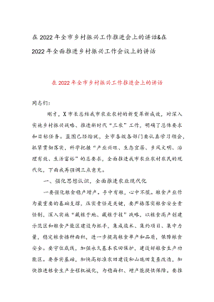 在2022年全市乡村振兴工作推进会上的讲话&在2022年全面推进乡村振兴工作会议上的讲话.docx