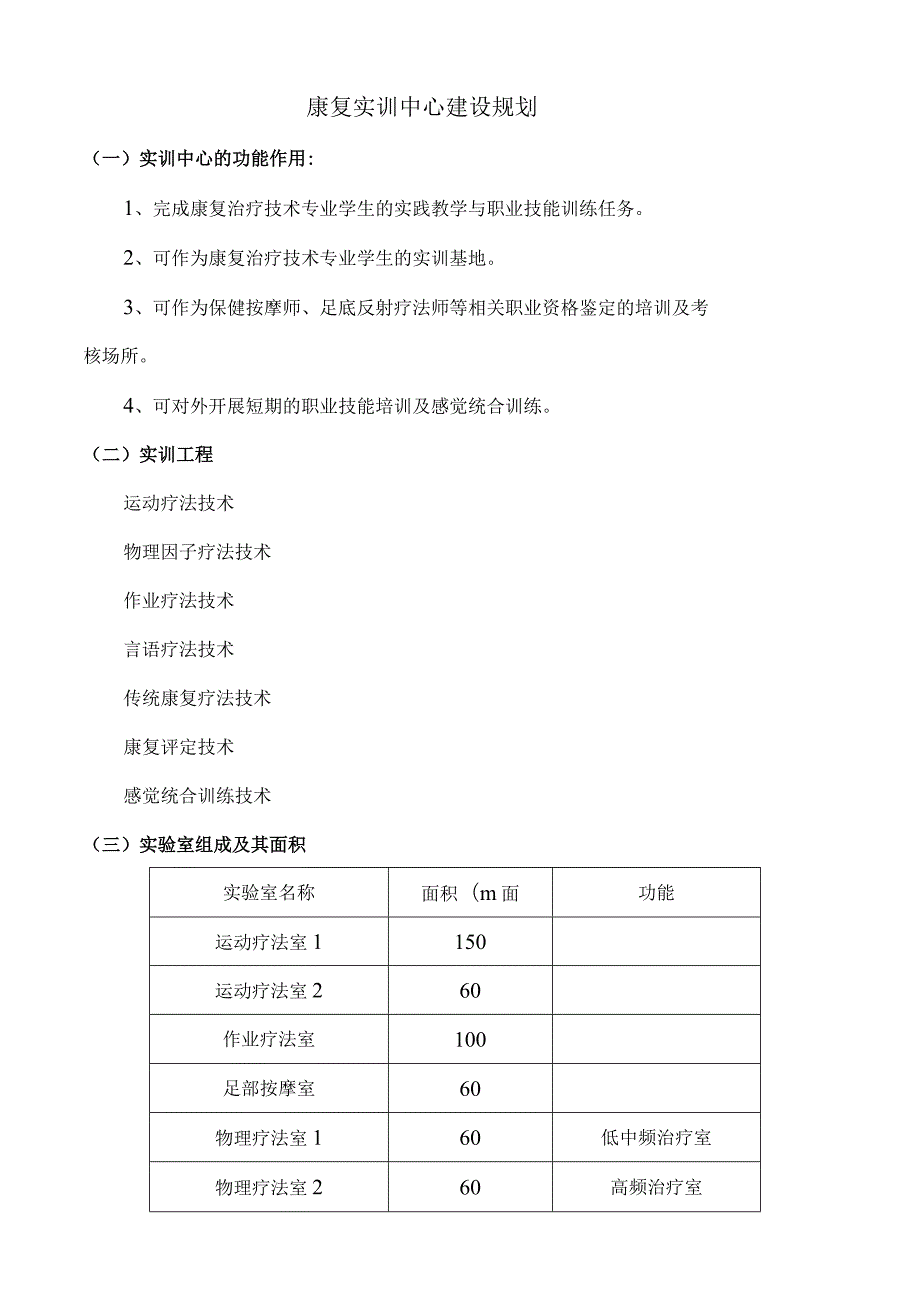 康复专业校内实训中心建设规划.docx_第1页