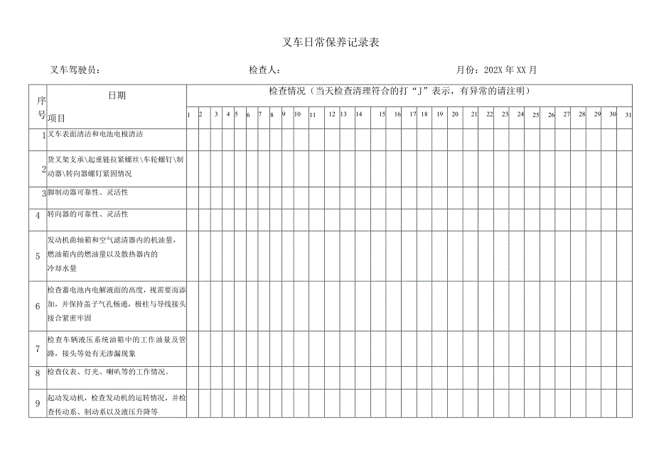 叉车检查保养记录表.docx_第1页