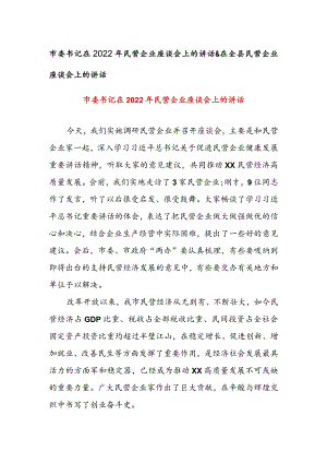 市委书记在2022年民营企业座谈会上的讲话&在全县民营企业座谈会上的讲话.docx