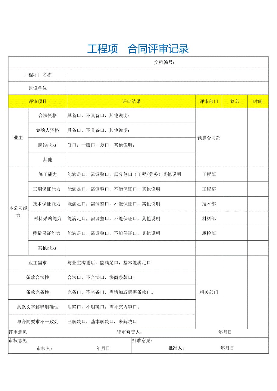 工程合同评审记录.docx_第1页