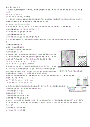 华东师大版八年级科学上册期末复习：第二章压力压强.docx